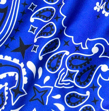 Close-up of RF-Wear Women's Bandana Shorts in Blue/White
