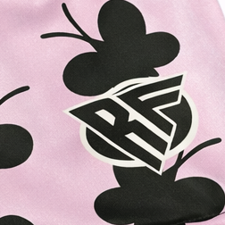 Close-up of RF-Wear Women's Butterfly Shorts in Pink/Black with RF logo