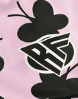 Close-up of RF-Wear Women's Butterfly Shorts in Pink/Black with RF logo