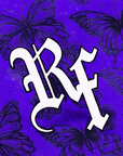 Close-up of RF-Wear Women's Butterfly Shorts in Purple/Black with RF logo