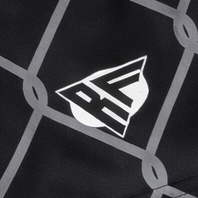 Close-up of RF-Wear Women's Chain Link Shorts in Black with RF logo