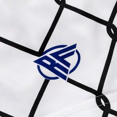 Close-up of RF-Wear Women's Chain Link Shorts in White with RF logo