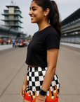 RF Wear Women's Black/White Checkered  with Red Flames Shorts - Model Side View