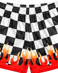 RF-Wear Women's Mesh Checkered Flame Shorts in Black/White/Red