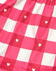 Close-up of RF-Wear Women's Checkered Heart Shorts in White & Pinks