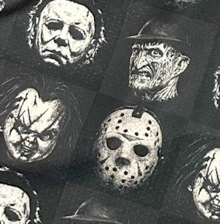 Close-up of RF-Wear Women's Checkered Horror Faces Shorts in Black