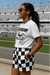RF Wear Women's Checkered Pocket Shorts - Black/White - Model Side View