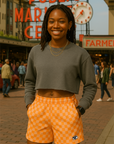 RF Wear Women's Checkered Pocket Shorts - Peach - Model Front View