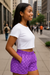 RF Wear Women's Checkered Pocket Shorts - Purple - Model side view