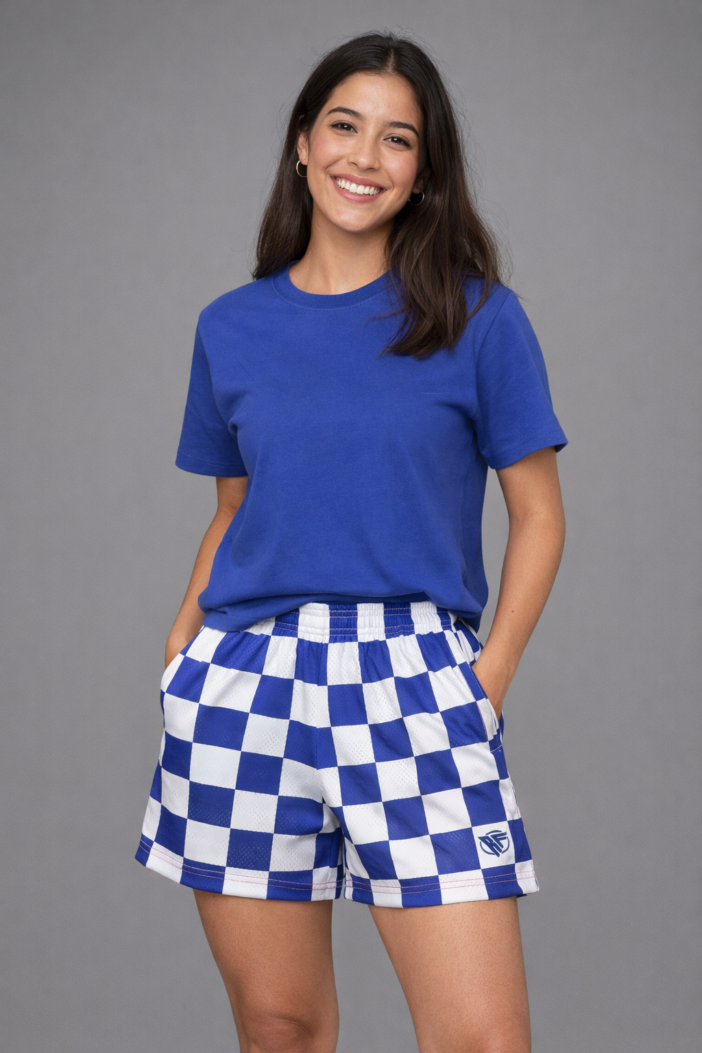 RF-Wear Women's Checkered Shorts - Blue/White