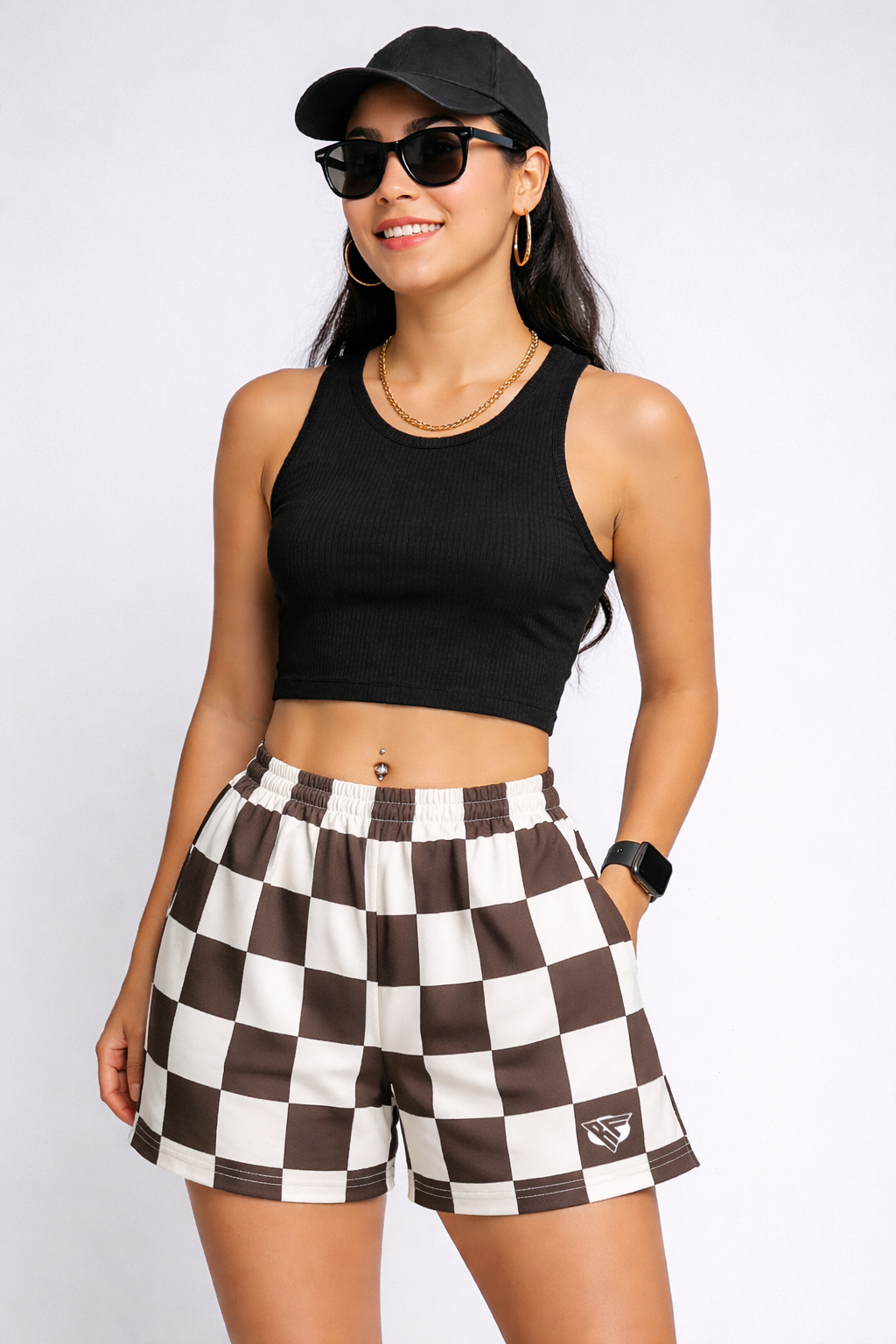 RF-Wear Women's Checkered Shorts - Mocha/Cream