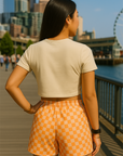 RF Wear Women's Checkered Shots - Peach - Model Back View