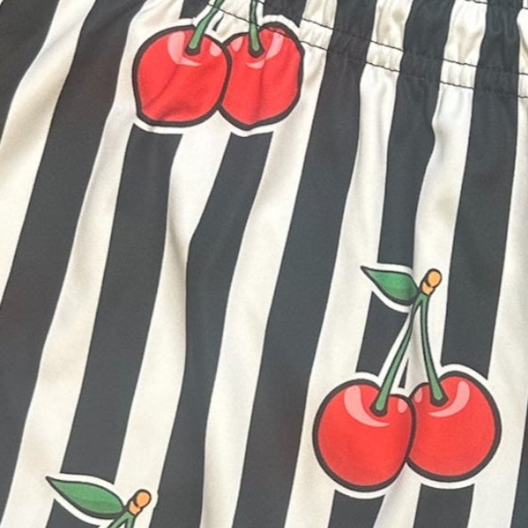RF Wear Women&#39;s Cherry Stripe Shorts - Black/White/Red