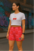 RF Wear Women's Cherry and Bow Checkered Shorts - Pink - Model Front View