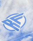 Close-up of RF-Wear Women's Cloud Shorts in Blue with RF logo