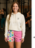 RF Wear Women's Heart Split Pocket Shorts Pink/Convo-Hearts - Model Front View