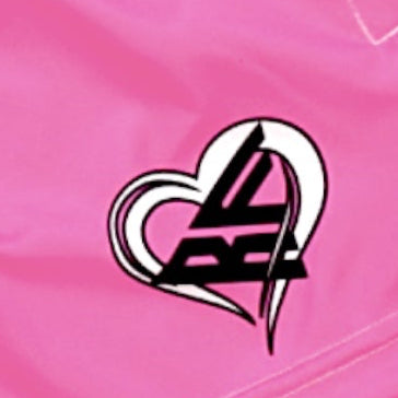 Close-up of RF-Wear Women's Convo Heart Split Shorts in with RF Logo