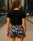 RF Wear Women's Creepy Garden Pocket Shorts - Black/Lilac - Model Back View