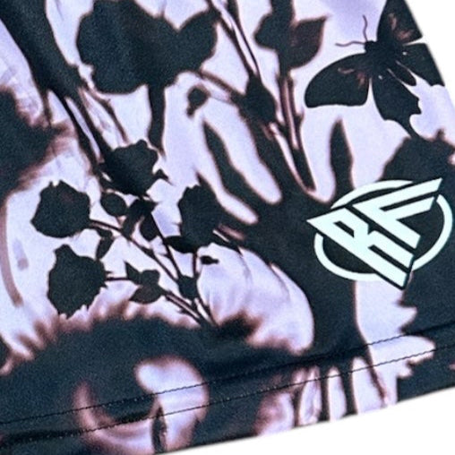 RF Wear Women's Creepy Garden Shorts - Twilight/Black - Close Up Logo