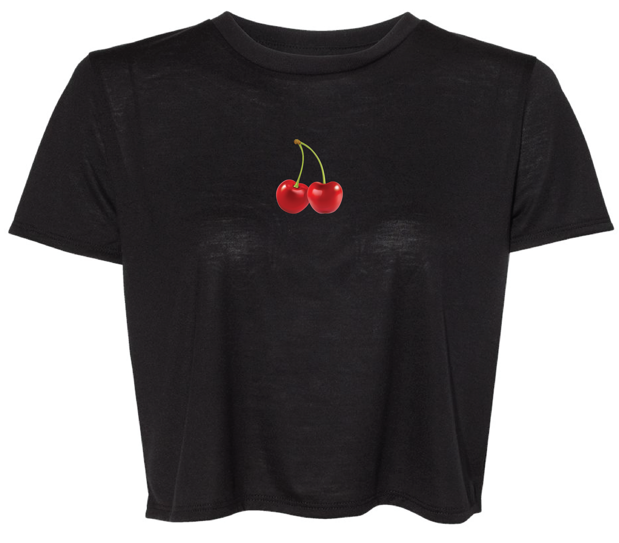 RF Wear Women's Cropped Flowy Cherry T-Shirt - Black