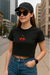 RF Wear Women's Cropped Flowy Cherry T-Shirt - Black - Model Front View