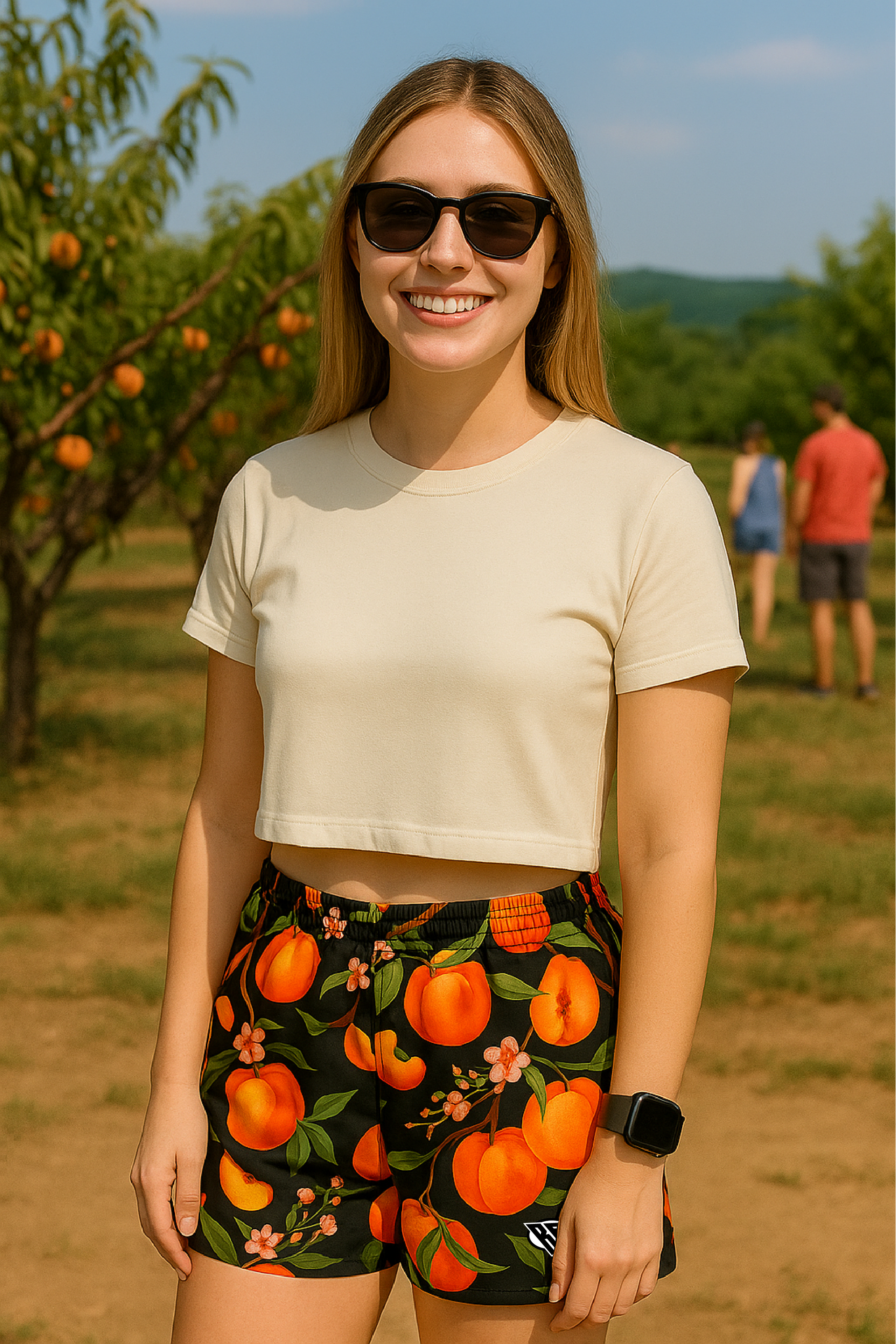 RF Wear Women's Cropped Flowy T-Shirt - Solid Color - Natural - Model Front View