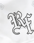 Close-up of RF-Wear Women's Cross 2.0 Shorts in White with RF logo