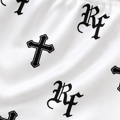 Close-up of RF-Wear Women's Cross Shorts in White