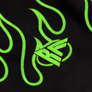 Close-up of RF-Wear Women's Fire Shorts in Green with RF logo
