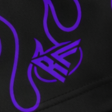 Close-up of RF-Wear Women's Fire Shorts in Purple with RF logo