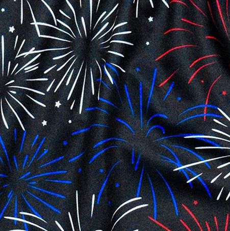 Close-up of RF-Wear Women's Fireworks Shorts in Black Red/White/Blue