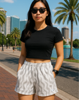 RF Wear Women's Flame Pocket Shorts - White/Grey - Model Front View