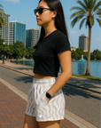 RF Wear Women's Flame Pocket Shorts - White/Grey - Model Side View