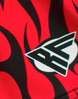 Close-up of RF-Wear Women's Flame Shorts in Black/Red with RF logo