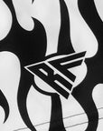 Close-up of RF-Wear Women's Flame Shorts in Black/White with RF logo