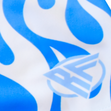 Close-up of RF-Wear Women's Flame Short in Blue/White with RF logo