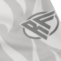 Close-up of RF-Wear Women's Flame Shorts in White/Grey with RF logo