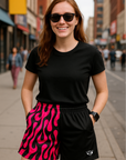 RF Wear Women's Flame Split Pocket Shorts - Black/Fuchsia - Model Front View