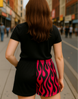 RF Wear Women's Flame Split Pocket Shorts - Black/Fuchsia - Model Back View