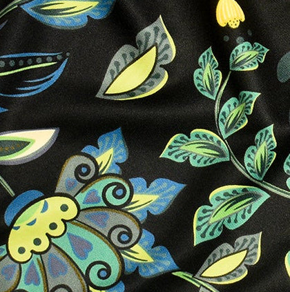 Close-up of RF-Wear Women's Floral 2.0 Shorts - Black/Blue/Yellow