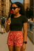RF Wear Women's Floral Rose Shorts - Red - Model Front View