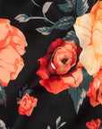 Close-up of RF-Wear Women's Floral Shorts in Black/Red/Peach