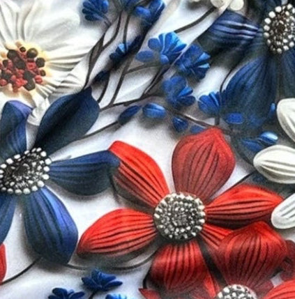 Close-up of RF-Wear Women's Floral Shorts in Red/White/Blue