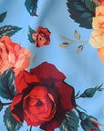 Close-up of RF-Wear Women's Floral Shorts in Sky-Blue/Multicolors