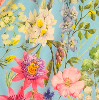 Close-up of RF-Wear Women's Floral Shorts in Teal/Multicolor