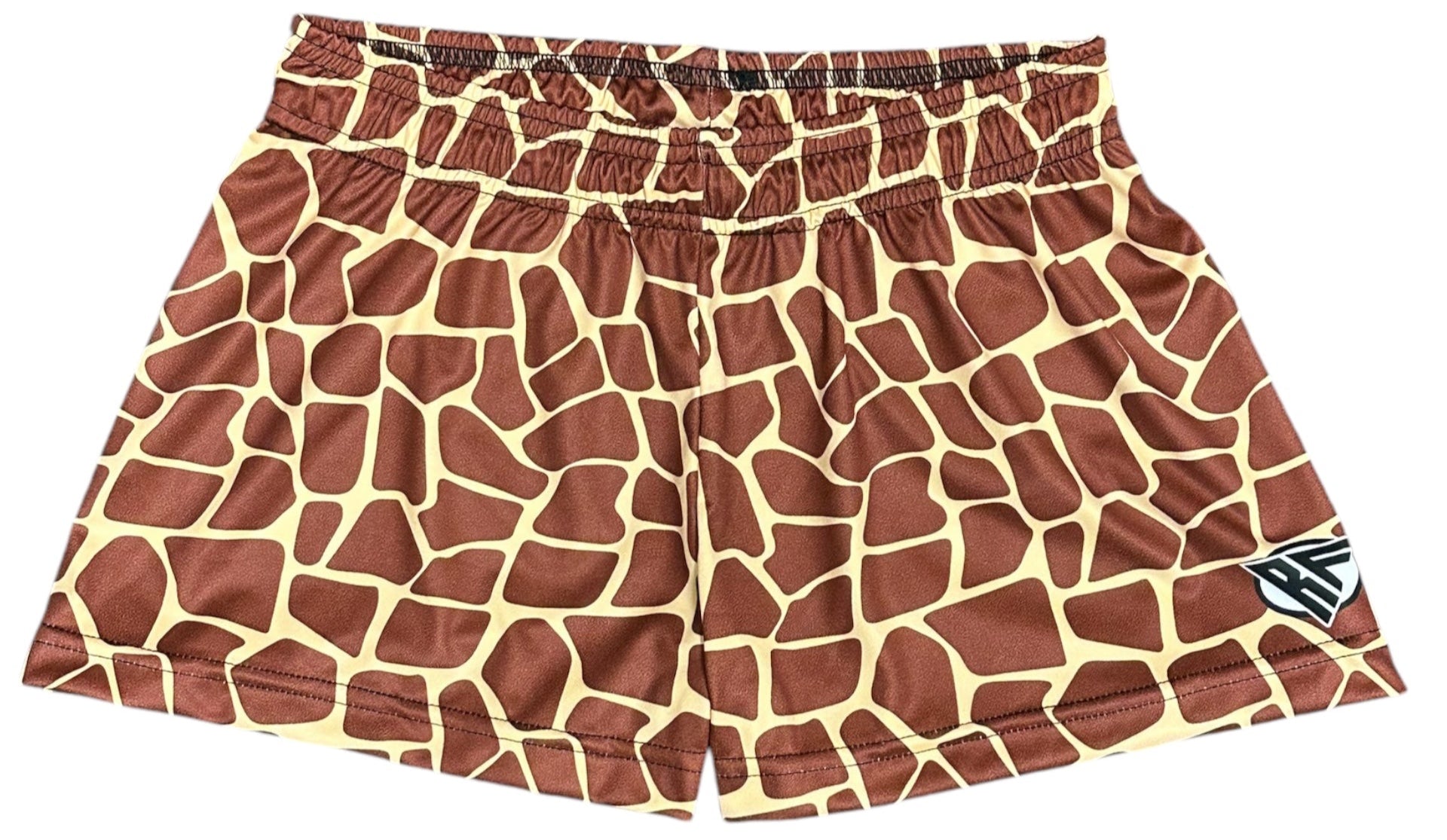 RF-Wear Women's Animal Print Shorts - Giraffe in Brown/Yellow 