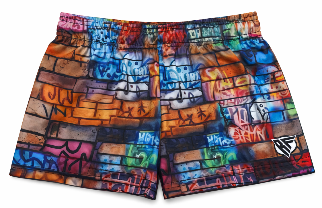 RF-Wear Women's Graffiti Wall Shorts in Multicolors