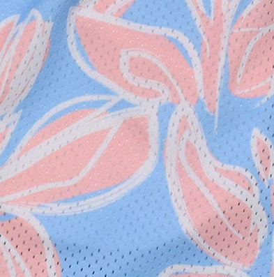 Close-up of RF-Wear Women's Hawaiian Shorts in Blue/Pink