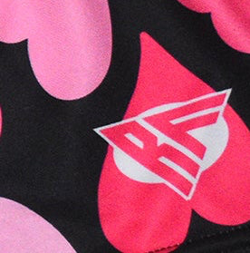 Close-up of RF-Wear Women's Heart Shorts in Black/Pink with RF logo