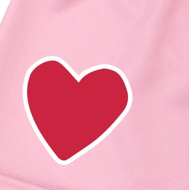 Close-up of RF-Wear Women's Heart Shorts in Pink/Red